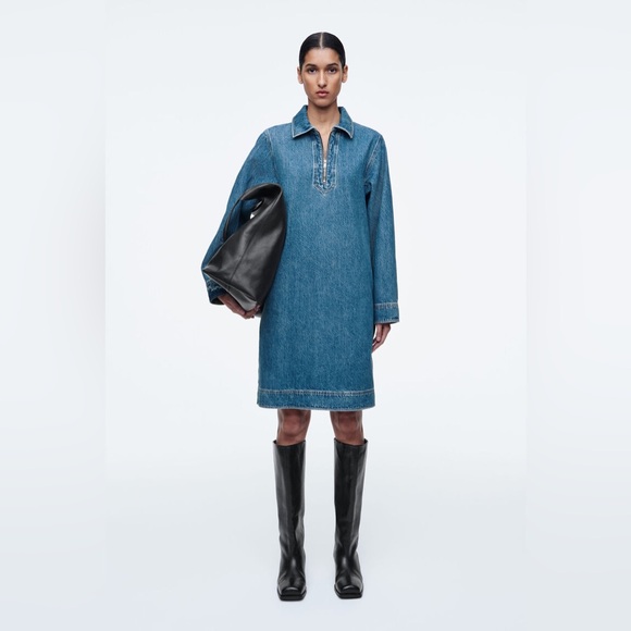 Cos Denim Half Zip Dress With Pockets In Blue - Picture 7 of 7